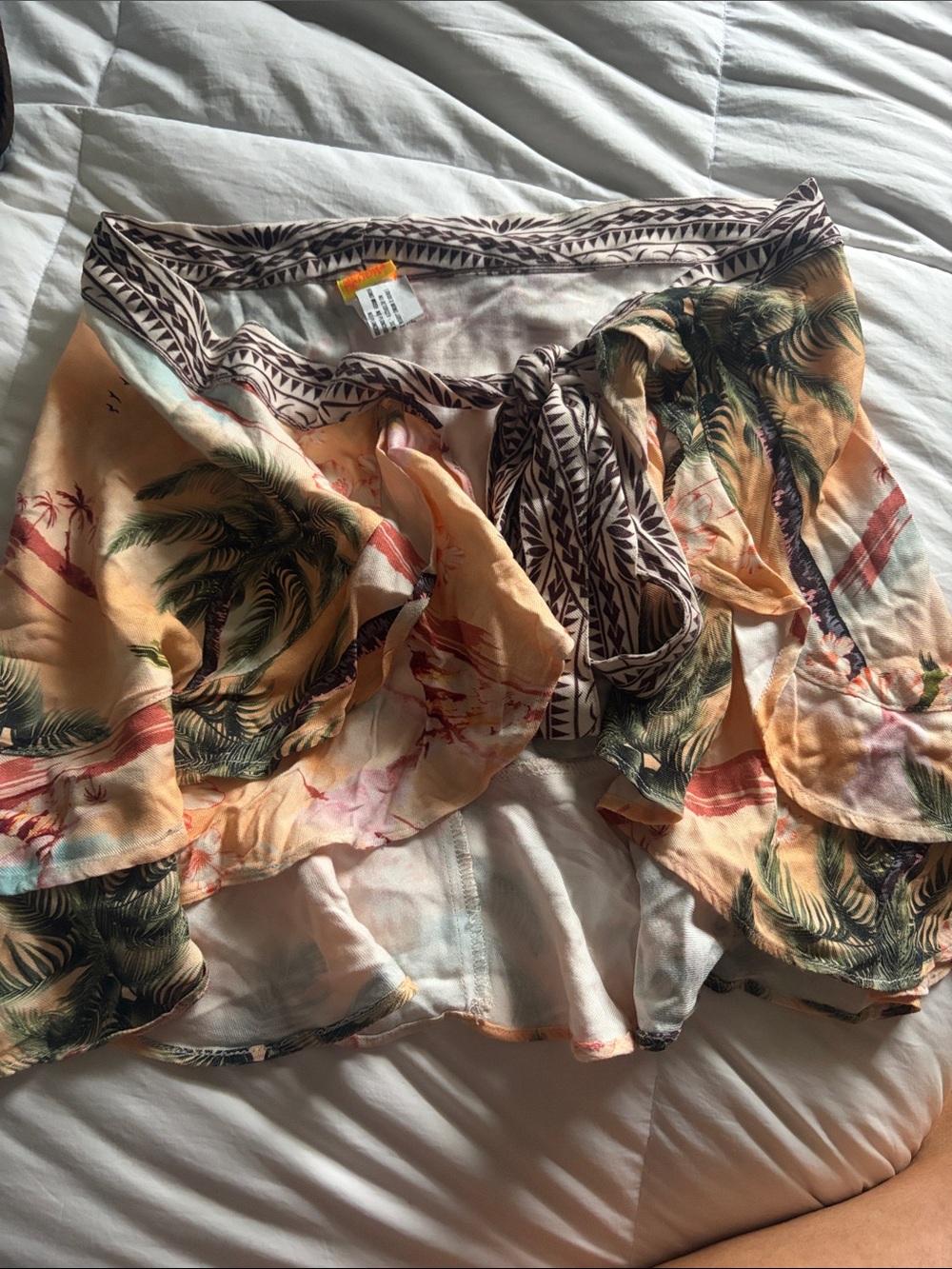 Tropical Peach Palm Print Swim Sarong Wrap